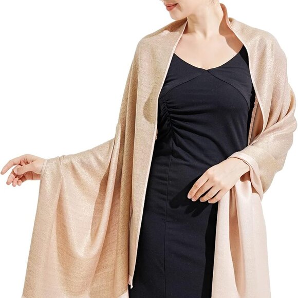 Sparkling Metallic Pashmina Shawl Wraps Scarf for Evening Party Bridal Wedding F - Picture 3 of 7